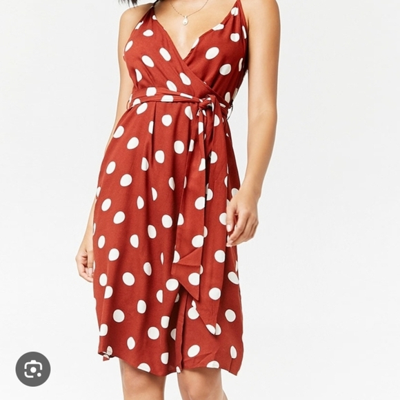 Forever 21 Burgundy and White Polka Dot Midi Dress - Picture 1 of 6